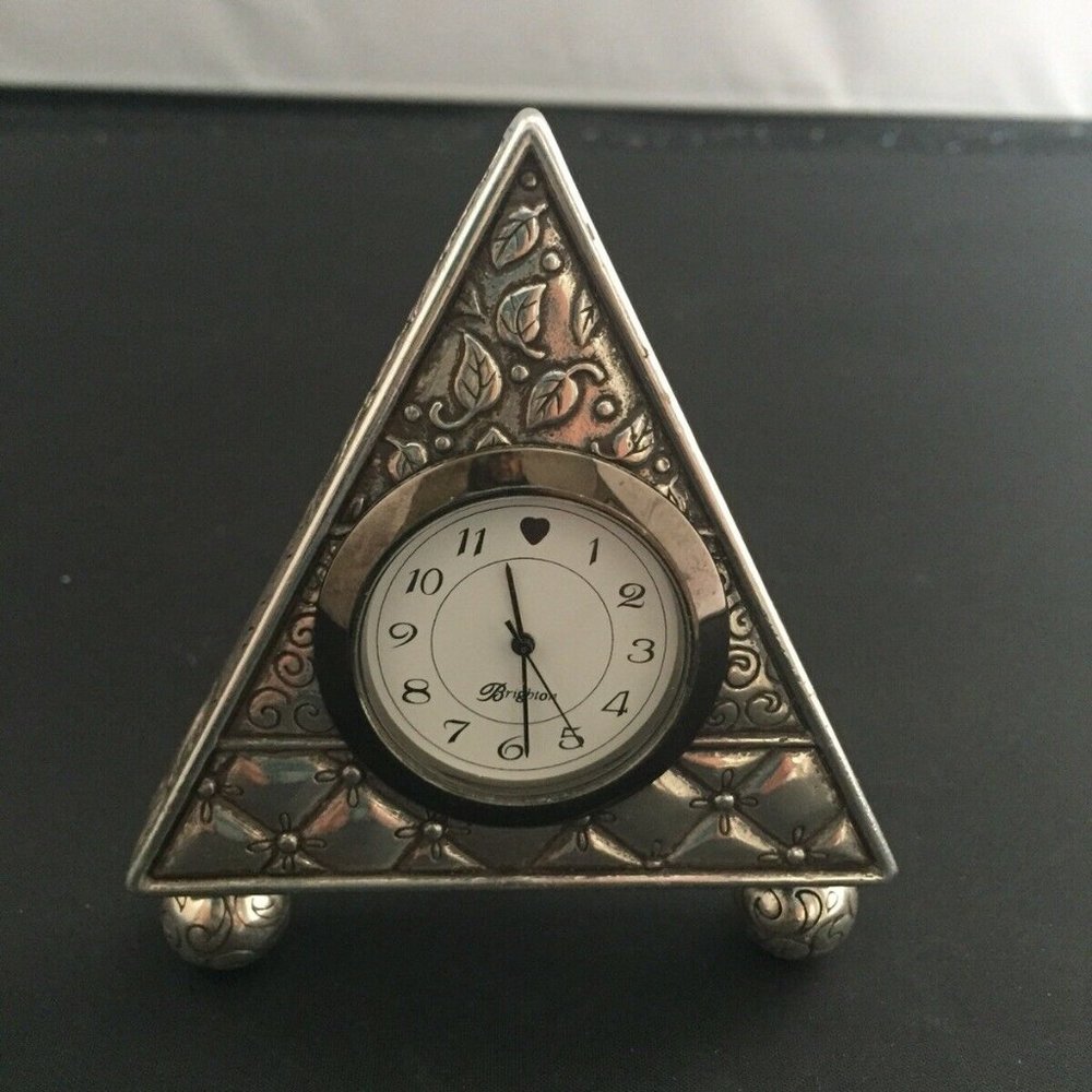 BRIGHTON BEDSIDE CLOCK SILVER FLORAL EMBOSSED